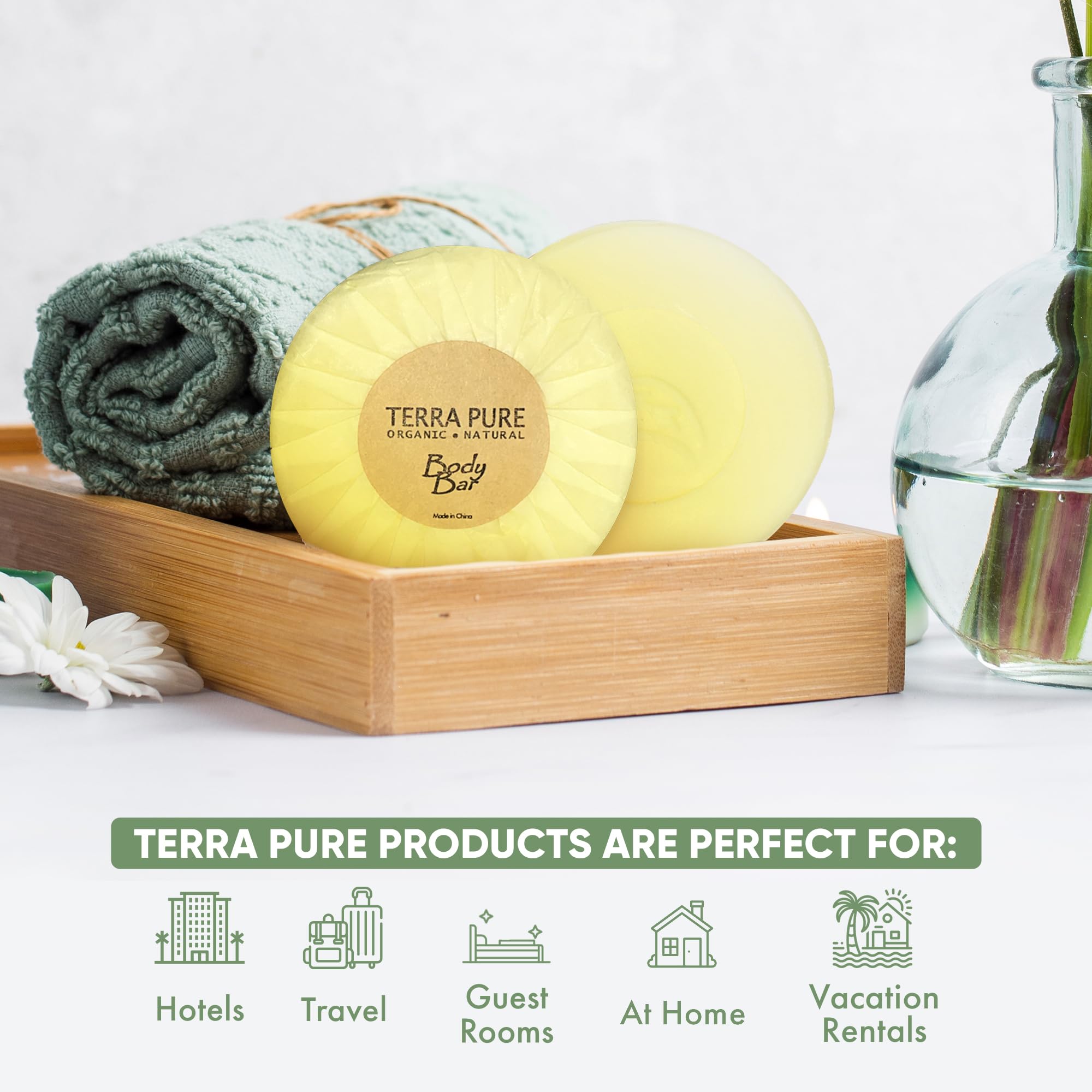 Terra Pure Bar Soap, Travel Size Hotel Amenities, 1.25 oz (Pack of 100)